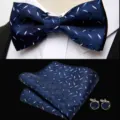 Men blue jacquard bow tie pocket square cufflinks set wedding business formal wear accessory - JP166