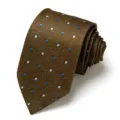 Men's brown jacquard polka dot tie, elegant formal business wedding necktie accessory. - Brown