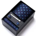 Men's business tie set featuring jacquard polyester necktie, pocket square, cufflinks and tie clip. - HB171