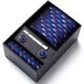 Men business tie set with gift box, blue jacquard tie, pocket square, tie clip and cufflinks. - HB172