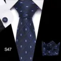 Stijlvolle formele stropdas set voor heren in donkerblauw met pochet en manchetknopen. - Stijl S47