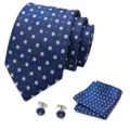 Elegant heren stropdas set in blauw met geometrisch patroon, pochet en manchetknopen - Stijl S70