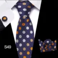 Donkerblauwe Stippen Das Pocket Stofje Manchetknopen Set Voor Zaken Kostuum Man. - Stijl S49