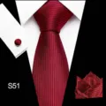 Rood zwart gestreepte das manchetknopen pochet set detailweergave voor heren mode - Stijl S51