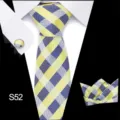 Stijlvol heren geel blauw ruitjes business formele das set met pochet en manchetknopen. - Stijl S52