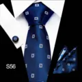 Formele blauwe stropdas pochet manchetknopen set voor heren met geometrisch patroon. - Stijl S56