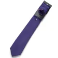 Solid purple silk tie set with lapel flower brooch and pocket square for men business wedding. - Black