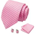 Roze patroon heren stropdas set met pochet en manchetknopen voor zakelijke bruiloft evenementen. - Stijl S76