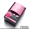 Men pink tie set pocket square cufflinks lapel flower gift box business accessories set - Pink