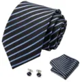 Heren zwarte gestreepte das pochet manchetknopen set voor formele zakelijke kleding. - Stijl S57