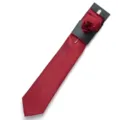 Men's burgundy solid necktie with matching lapel flower pin set for business weddings. - Burgundy