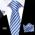 Blauw-wit gestreepte heren stropdas set met bijpassende pochet en manchetknoppen voor zaken. - Stijl S60