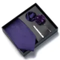 Elegant purple tie set gift box with pocket square lapel flower and tie clip for men - Deep purple