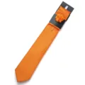 Orange mens necktie set with flower lapel pin and pocket square for wedding business party. - Orange