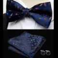 Men wedding business suit accessories set including jacquard bowtie pocket square cufflinks. - JP169