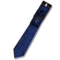 Blue mens tie set with pocket square and lapel flower, stylish jacquard business gift. - AF169