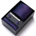 Men's purple plaid tie set with cufflinks tie clip pocket square gift box variant. - HB173