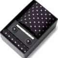 Coffret cadeau cravate jacquard géométrique violet de luxe pour homme avec boutons de manchette - HB71