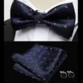 Men black jacquard bow tie pocket square and cufflinks set for wedding business suits - JP170