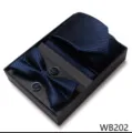 Conjunto corbata pajarita gemelos pañuelo de rayas azul marino clásico elegante caja - WB202