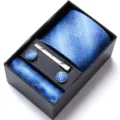 Men's blue business tie set with pocket square cufflinks and tie clip in a gift box. - HB174