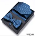 Set de caja de regalo de corbata pajarita pañuelo y gemelos para hombre azul boda. - WB204