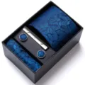 Elegant Men Blue Jacquard Tie Gift Set Business Formal Necktie Cufflinks And Square - HB175