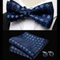 Exquisite blue jacquard bow tie pocket square and cufflinks set for men wedding formal business wear. - JP171