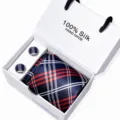 Luxe zijde ruit stropdas en manchetknopen cadeau set voor heren formele kleding. - SB316