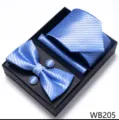 Hombres azul corbata pajarita pañuelo gemelos conjunto caja de regalo para boda - WB205