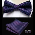 Men jacquard bow tie pocket square cufflinks set for business wedding suit accessories detail. - JP173