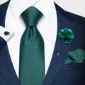 Conjunto de Corbata Verde Oscuro para Hombre Pañuelo Flor Gemelos Negocios Formal - 12648-SF186