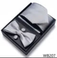Set de regalo corbata pajarita pañuelo gemelos jacquard de cuadros gris plateado - WB207