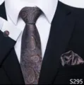 Heren business luxe paisley das set met bijpassende pochet en manchetknopen voor formele kleding. - Donkerblauw-Koper Paisley Stijl (S295)