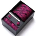 Men business tie set gift box with floral jacquard necktie pocket square cufflinks and clip - HB178