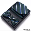 Conjunto de regalo corbata pajarita pañuelo gemelos verde a rayas para boda de hombres. - WB208