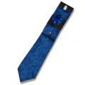 Blue floral jacquard tie set with pocket square and lapel pin for men wedding business. - AF175