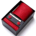 Men's red jacquard business tie set with gift box, cufflinks, tie clip and pocket square. - HB179