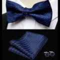 Men business wedding jacquard bow tie pocket square cufflinks three-piece set detail view - JP176