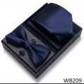 Conjunto regalo corbata jacquard cuadros azul hombre con pajarita y gemelos para boda negocios - WB209