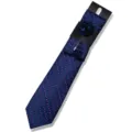 Men's dark blue jacquard tie set with pocket square, lapel flower and pin for business wedding. - AF176