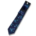 Men's navy blue floral jacquard necktie set with pocket square and lapel pin for business wedding. - AF177