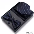 Conjunto de corbata a cuadros de negocios para hombre con pajarita, pañuelo y gemelos elegantes. - WB210