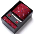Elegant red floral men business tie pocket square and matching cufflinks gift set - HB180