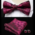 Men bow tie pocket square cufflinks set jacquard floral wedding business suit accessories - JP178