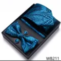 Conjunto corbata pajarita paisley azul elegante variante caja de regalo boda jacquard. - WB211
