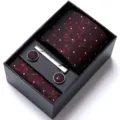 Men's business maroon tie set with pocket square cufflinks and tie clip in gift box. - HB181