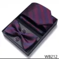Set de regalo corbata pañuelo pajarita gemelos hombre boda negocios cuadros elegante - WB212