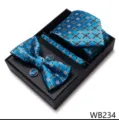 Luxe set geschenk stropdas vlinderdas pochet manchetknopen jacquard blauw heren - WB234