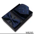 Heren marineblauwe ruit stropdas vlinderdas pochet manchetknopen cadeau set - WB260